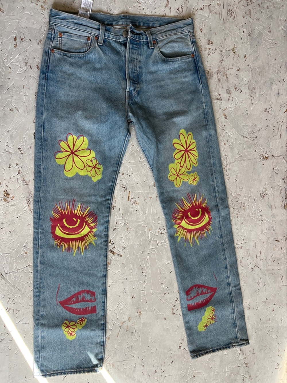 Levi's Light Blue Straight Jeans with Yellow & Red Graphic Art